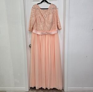 For Her and Him Formal Maxi Dress Lace Bodice Chiffon Peach Bridesmaid- READ